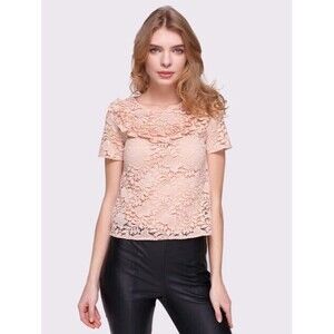 Zara Basic Collection Women's Lace Ruffle Front Blouse Rose/Beige Size S NWT